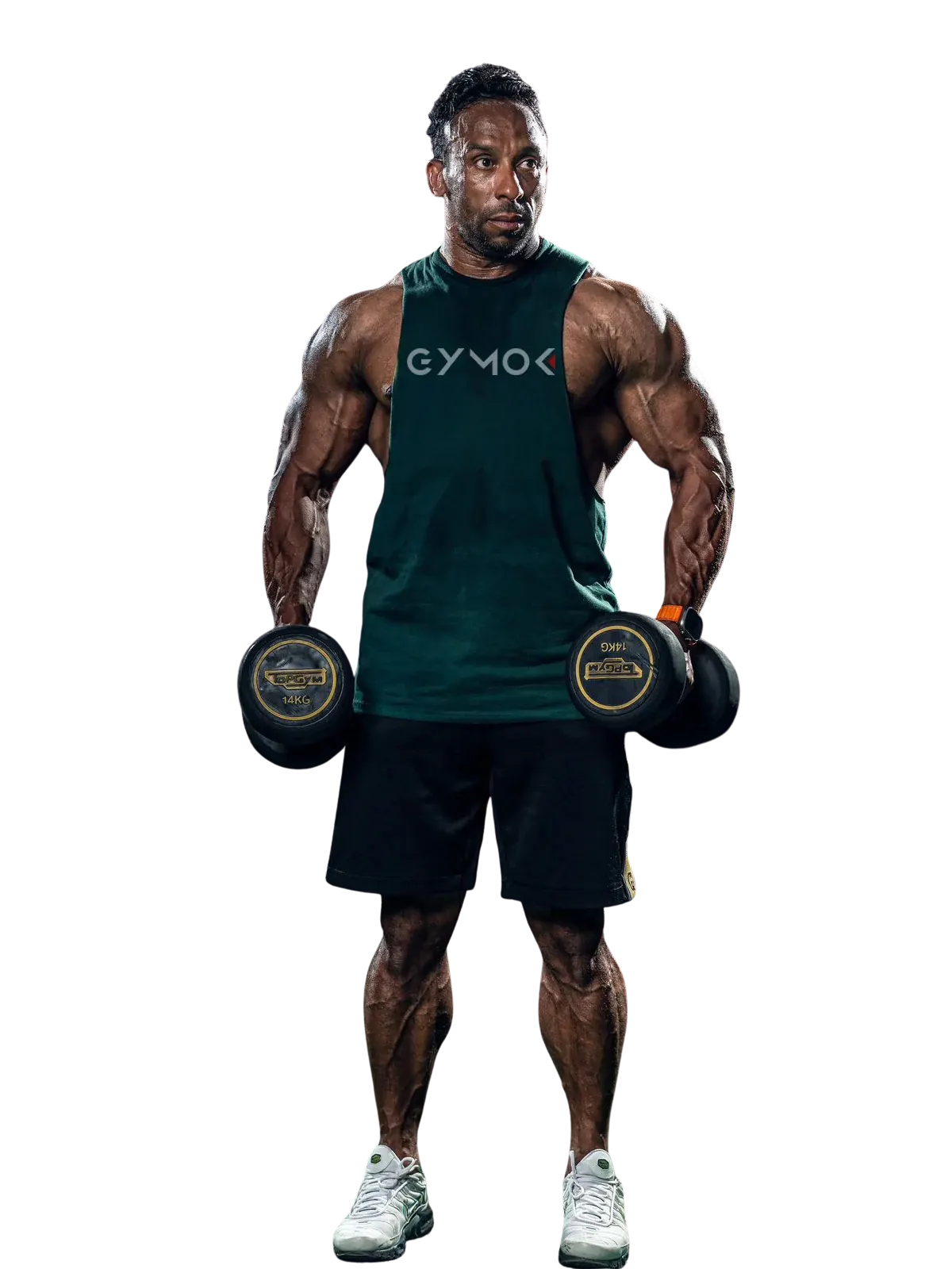 Bodybuilder posing on stage under bright lights